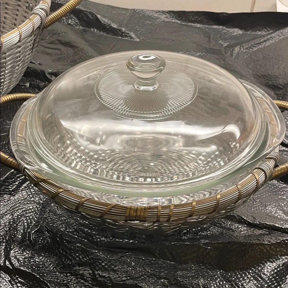 Versace Silver and Gold Woven Basket with Handles. - Picture 8 of 12